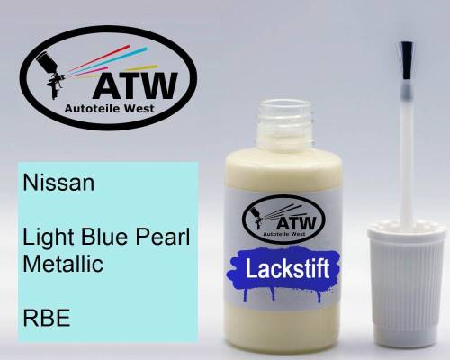 Nissan, Light Blue Pearl Metallic, RBE: 20ml Lackstift, von ATW Autoteile West.